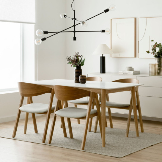 kenay home Silla tapizada beige chapa de roble natural Libre de impuestos