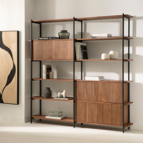 kenay home Estantería alta doble chapa de nogal Última moda