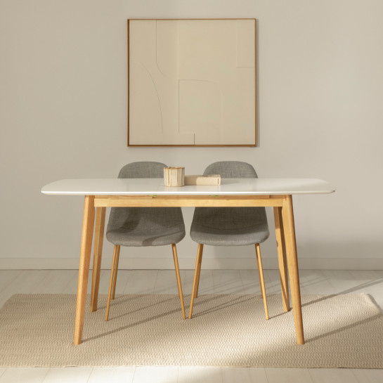 kenay home Mesa de comedor extensible rectangular blanca y natural 120 ÚLTIMAS EDICIONES