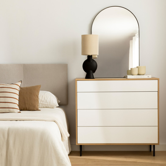 kenay home Cómoda blanca y natural 4 cajones Oferta especial de fábrica