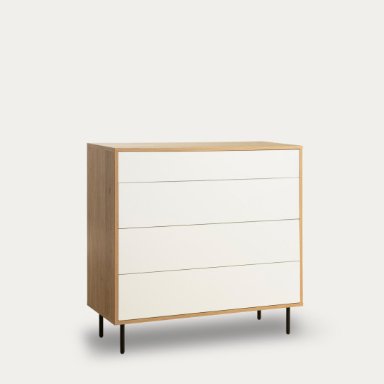 kenay home Cómoda blanca y natural 4 cajones Oferta especial de fábrica