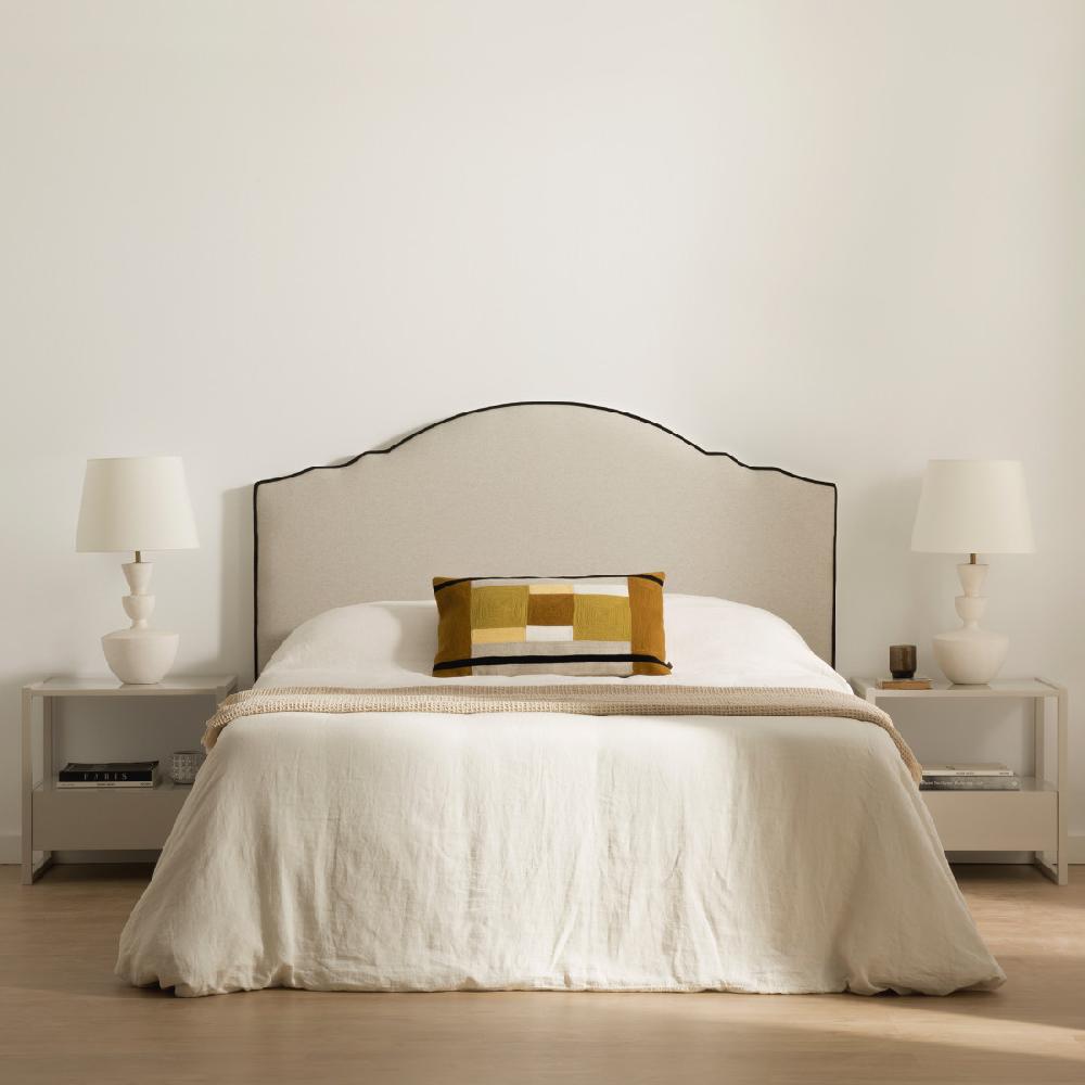 kenay home Cabecero tapizado 150/160 beige ribete negro