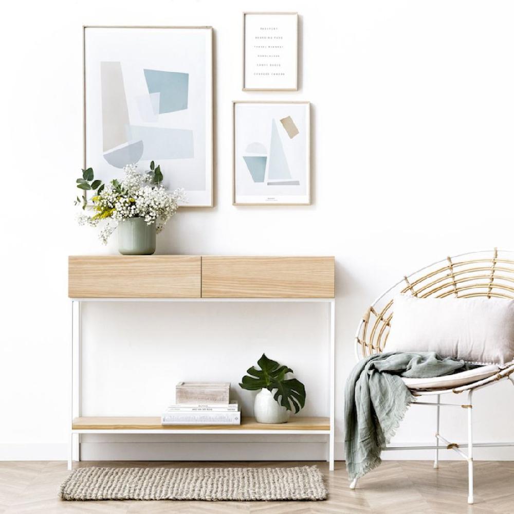 kenay home Consola blanca/natural 2 cajones
