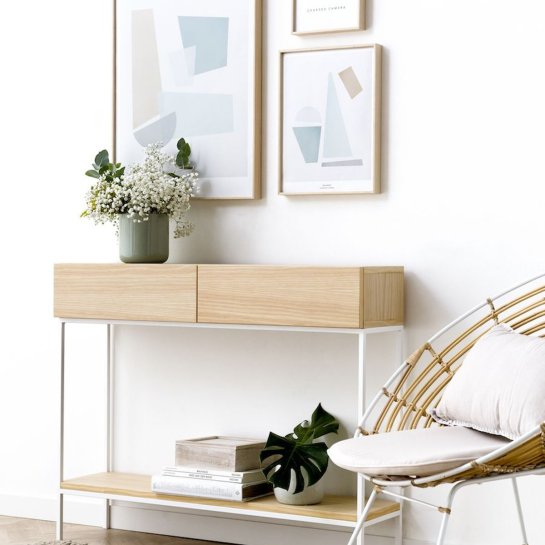 kenay home Consola blanca/natural 2 cajones Envío internacional gratuito