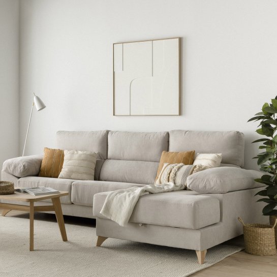 kenay home Sofá con arcón chaise derecha perla Liquidación