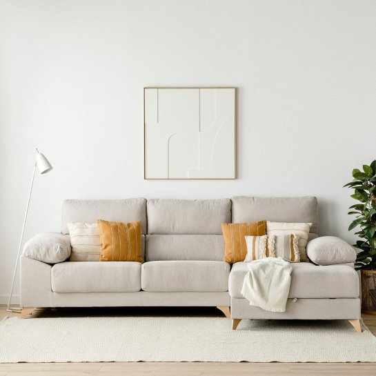 kenay home Sofá con arcón chaise derecha perla Liquidación