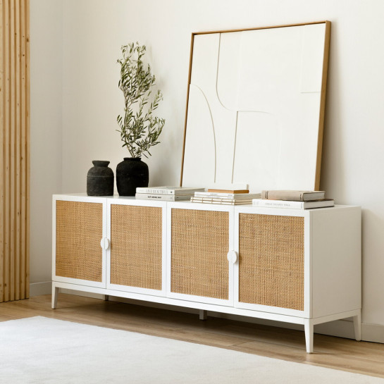 kenay home Mueble TV 180 blanco y ratán Devoluciones gratuitas
