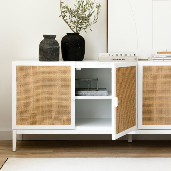 kenay home Mueble TV 180 blanco y ratán Devoluciones gratuitas