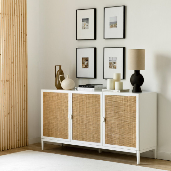 kenay home Aparador 150 blanco y ratán Rebajas baratas