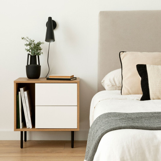 kenay home Pack 2 mesitas de noche blanca-natural 2 cajones Descuentos del mes