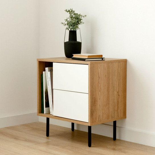 kenay home Pack 2 mesitas de noche blanca-natural 2 cajones Descuentos del mes