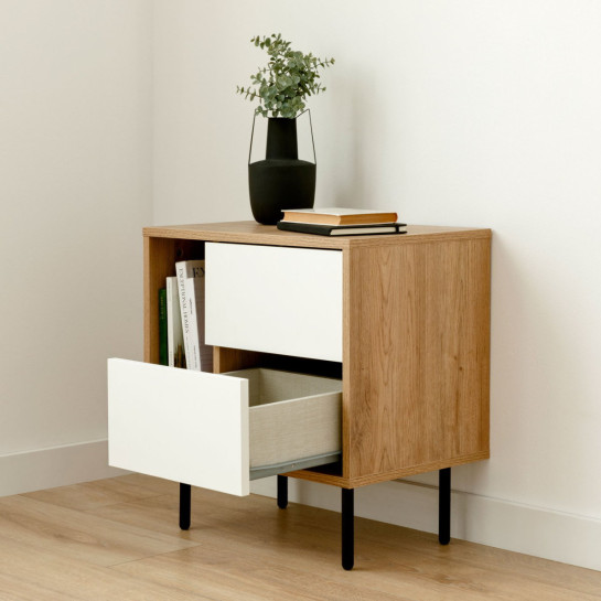 kenay home Pack 2 mesitas de noche blanca-natural 2 cajones Descuentos del mes
