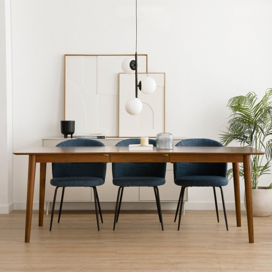 kenay home Conjunto mesa de comedor extensible rectangular natural 160 + 4 sillas tapizadas azul Los más vendidos