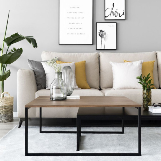kenay home Mesa de centro cuadrada negra y nogal 90 COMPRAR AHORA