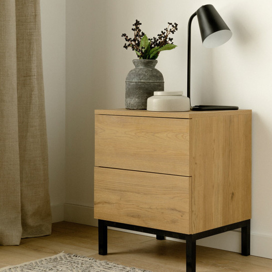 kenay home Pack 2 mesitas de noche natural 2 cajones Grandes ahorros