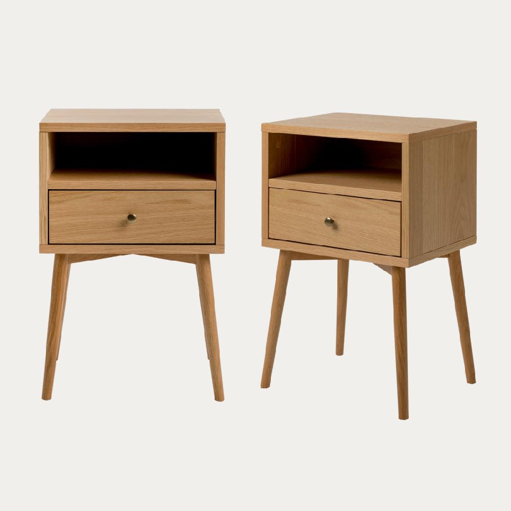 kenay home Pack 2 mesitas de noche roble 1 cajón Venta caliente