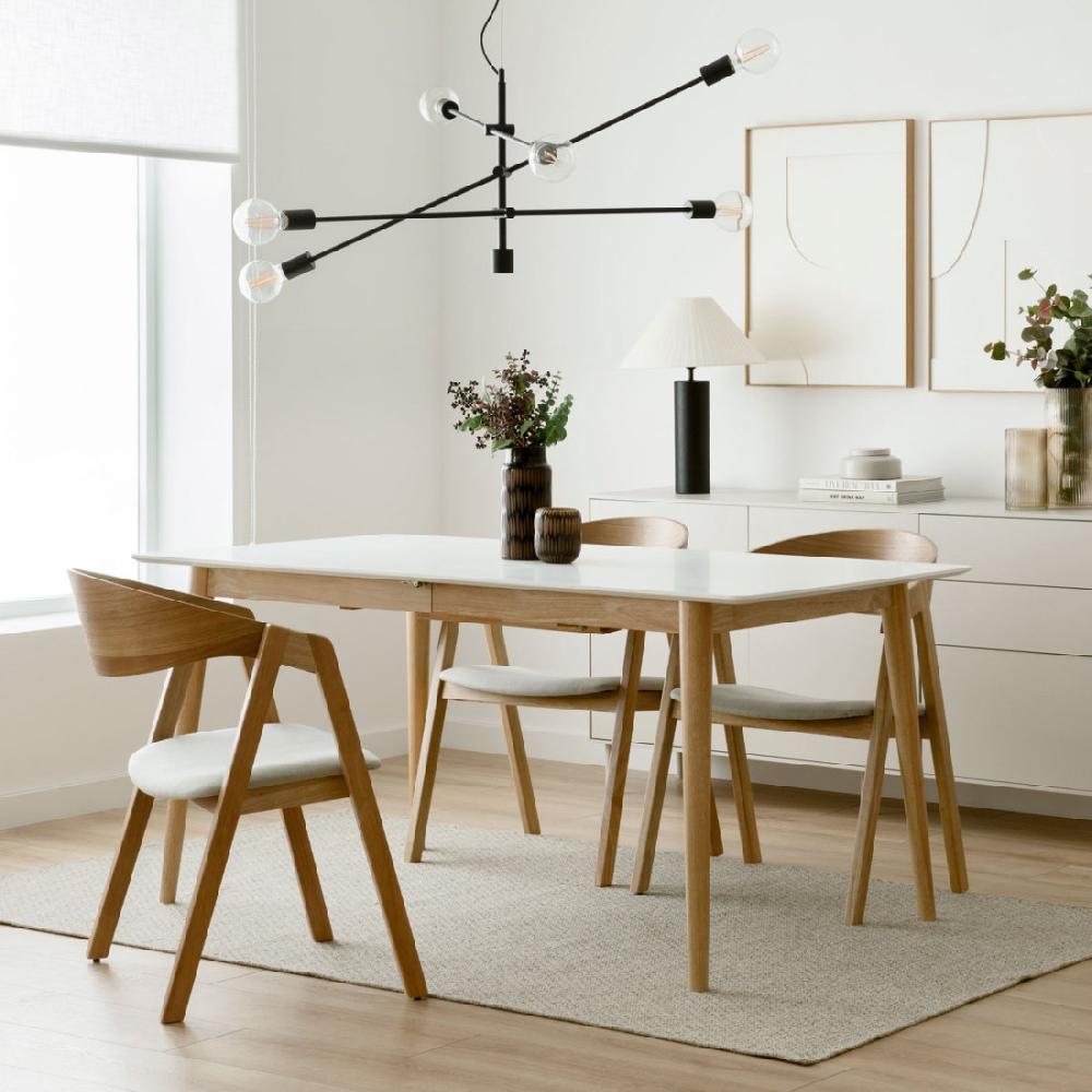 kenay home Mesa de comedor extensible rectangular blanca y natural 160 Grandes ahorros