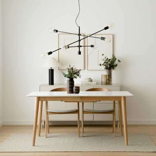 kenay home Mesa de comedor extensible rectangular blanca y natural 160 Grandes ahorros