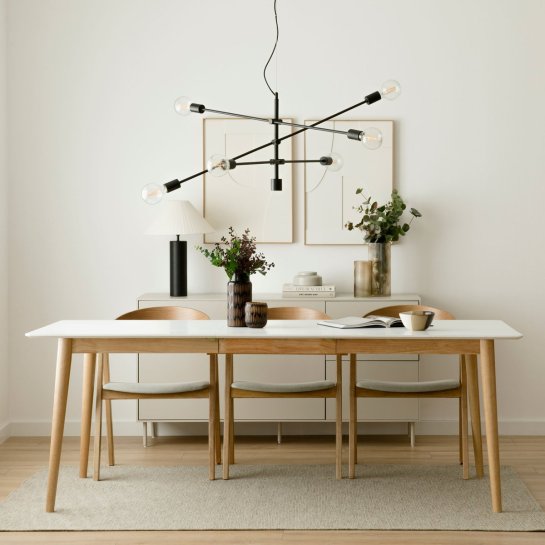 kenay home Mesa de comedor extensible rectangular blanca y natural 160 Grandes ahorros