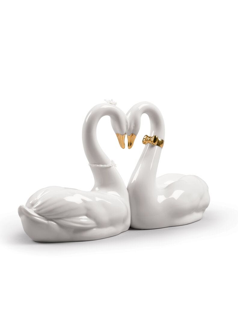 lladro Figura cisnes Corazón blanco. Lustre dorado Últimos 3 días