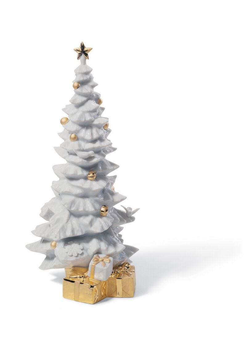 lladro Figura Árbol de Navidad con regalos. Lustre oro Precios de Black Friday