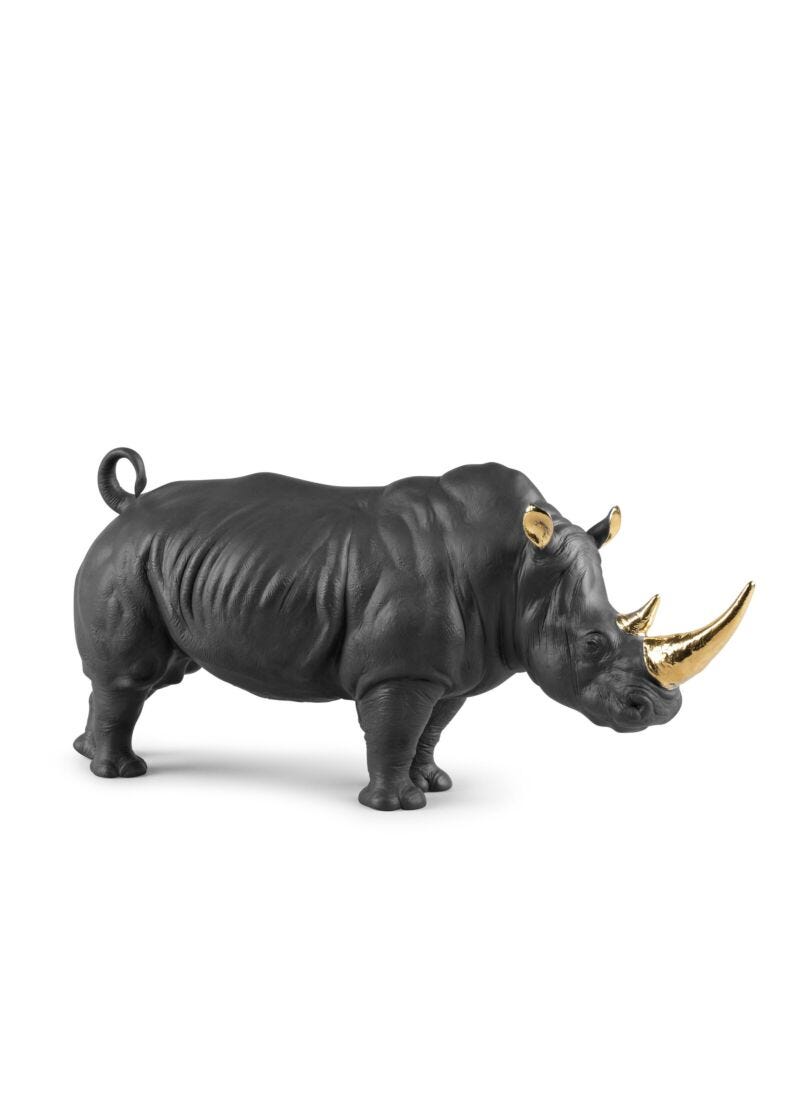 lladro Escultura Rinoceronte. Negro-dorado. Serie Limitada Promoción trimestral