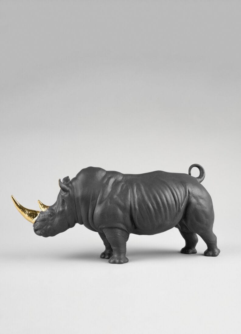 lladro Escultura Rinoceronte. Negro-dorado. Serie Limitada Promoción trimestral