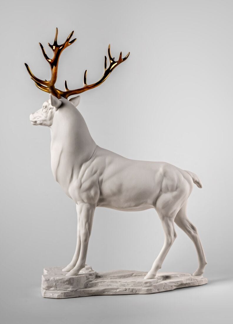 lladro Escultura Ciervo. Blanco-cobre Oferta especial