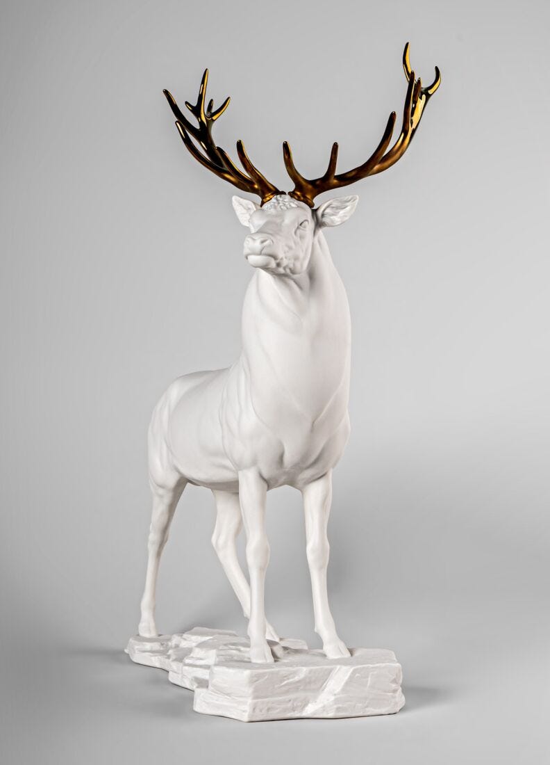 lladro Escultura Ciervo. Blanco-cobre Oferta especial