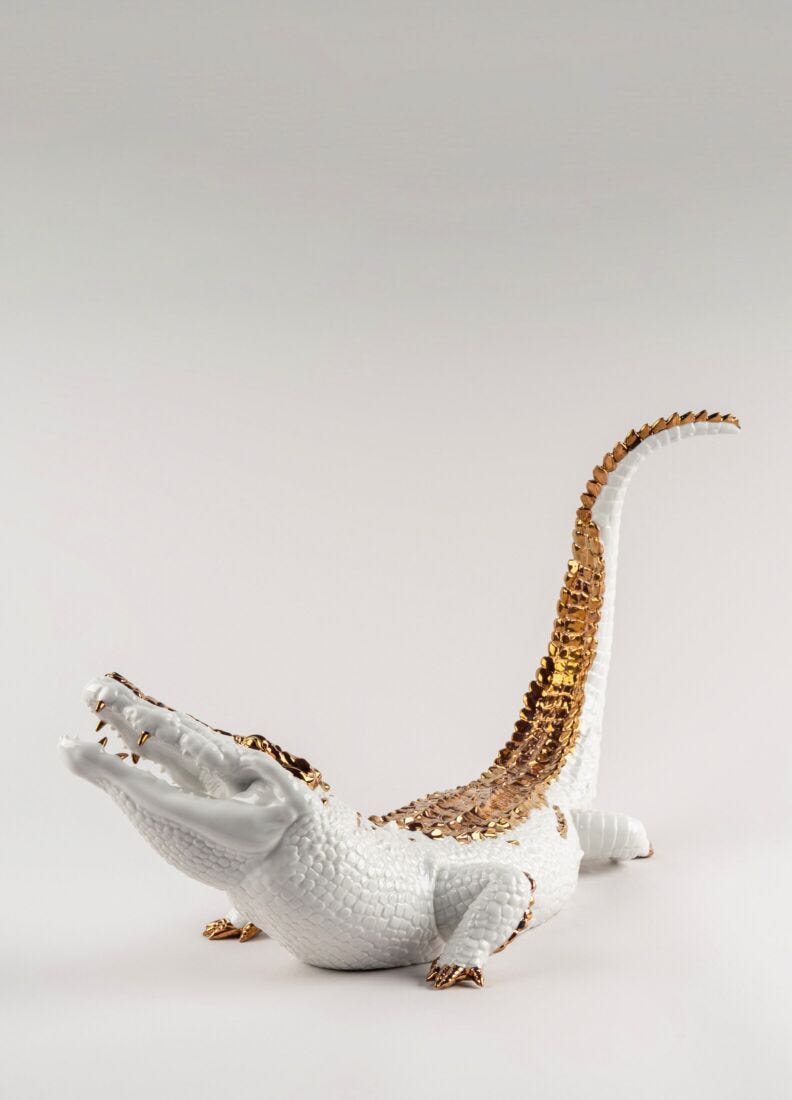lladro Escultura Cocodrilo. Blanco y cobre Últimos 3 días