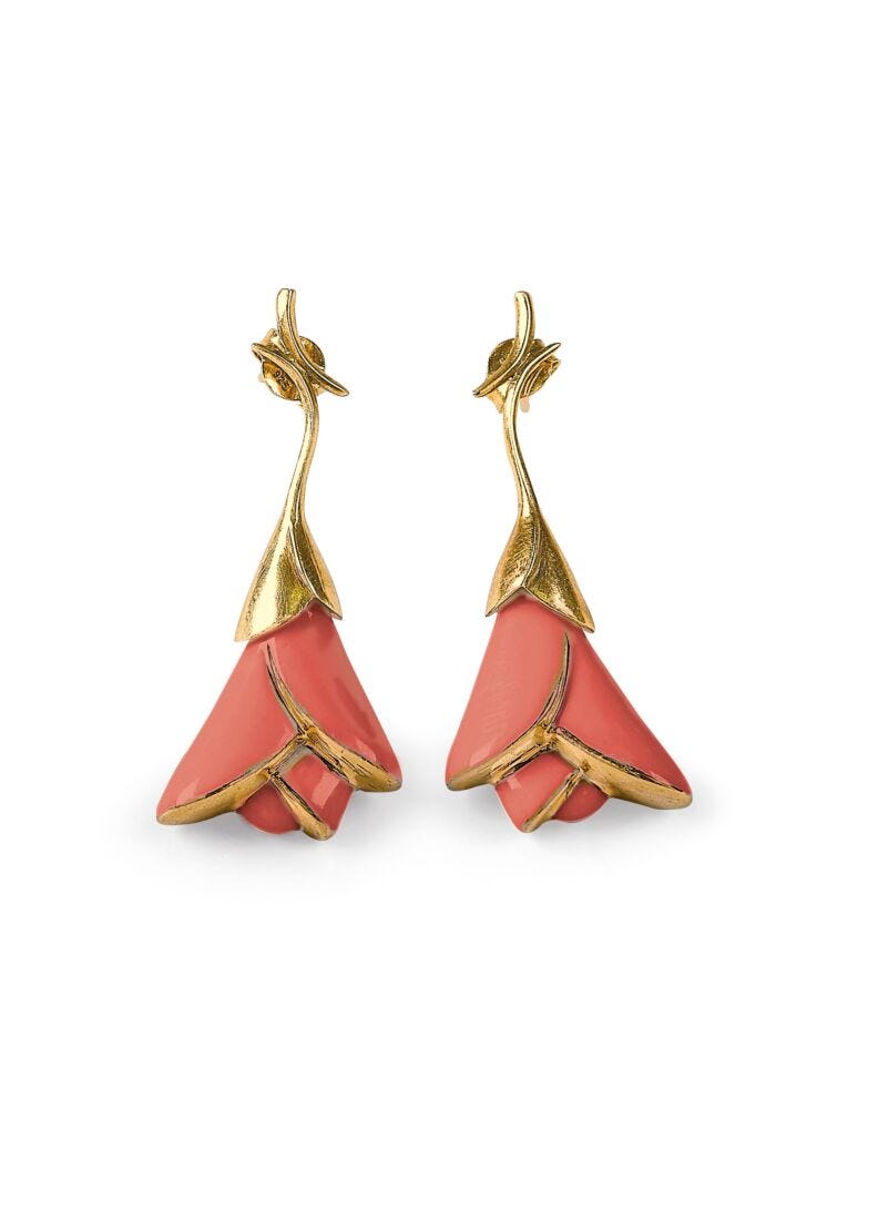 lladro Pendientes cortos Heliconia. Coral Ofertas de temporada