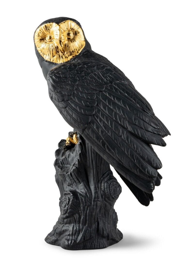 lladro Escultura Lechuza. Negro-dorado. Serie Limitada Rebajas de fábrica