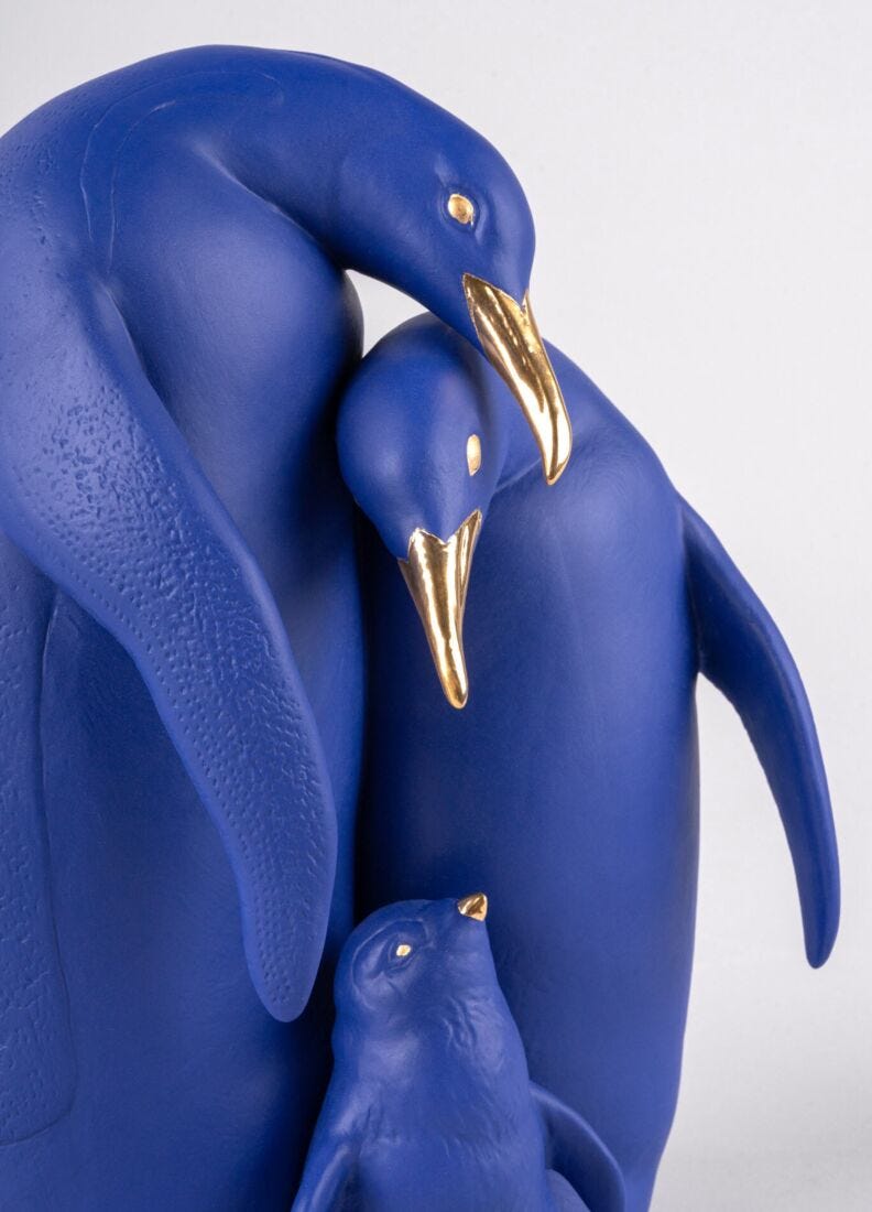 lladro Escultura Familia de pingüinos. Azul-dorado. Serie Limitada Tienda
