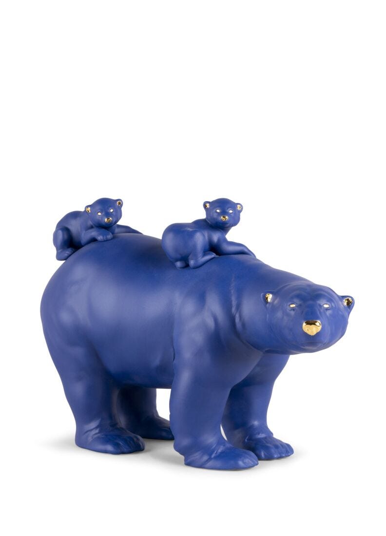 lladro Escultura Mamá osa y sus bebés (azul-dorado). Serie Limitada