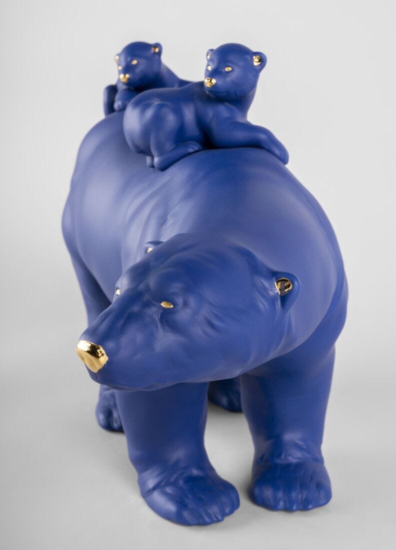 lladro Escultura Mamá osa y sus bebés (azul-dorado). Serie Limitada Tienda