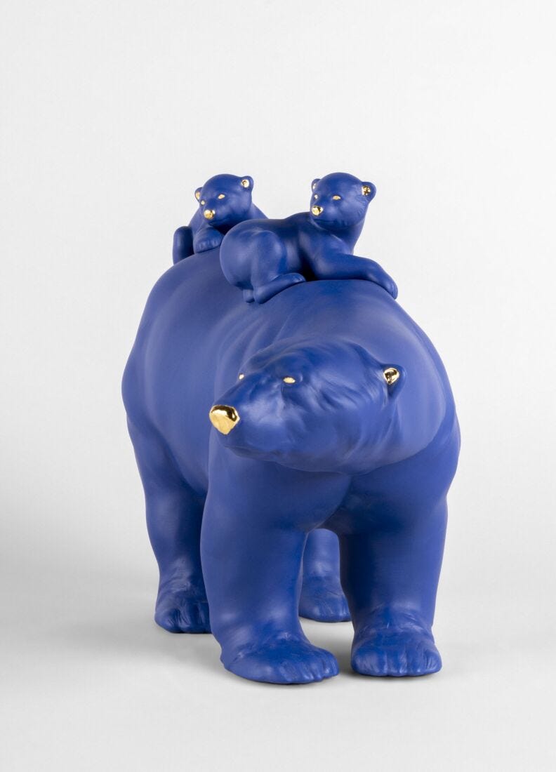 lladro Escultura Mamá osa y sus bebés (azul-dorado). Serie Limitada Tienda