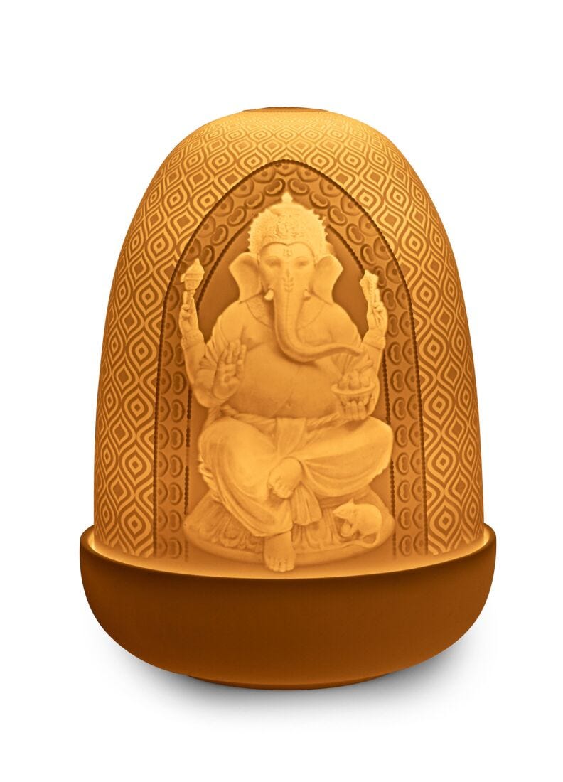 lladro Lámpara de mesa Lord Ganesha y Goddess Lakshmi Dome