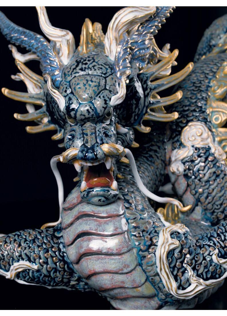 lladro Escultura Gran Dragón. Lustre oro y azul. Serie limitada Liquidación