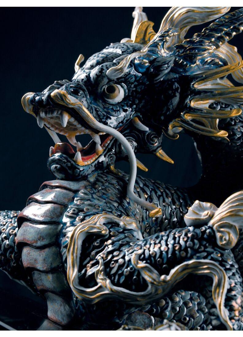 lladro Escultura Gran Dragón. Lustre oro y azul. Serie limitada Liquidación