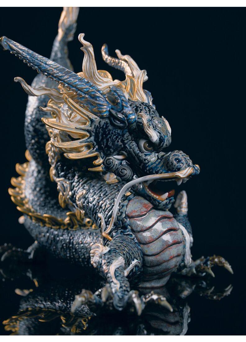lladro Escultura Gran Dragón. Lustre oro y azul. Serie limitada Liquidación