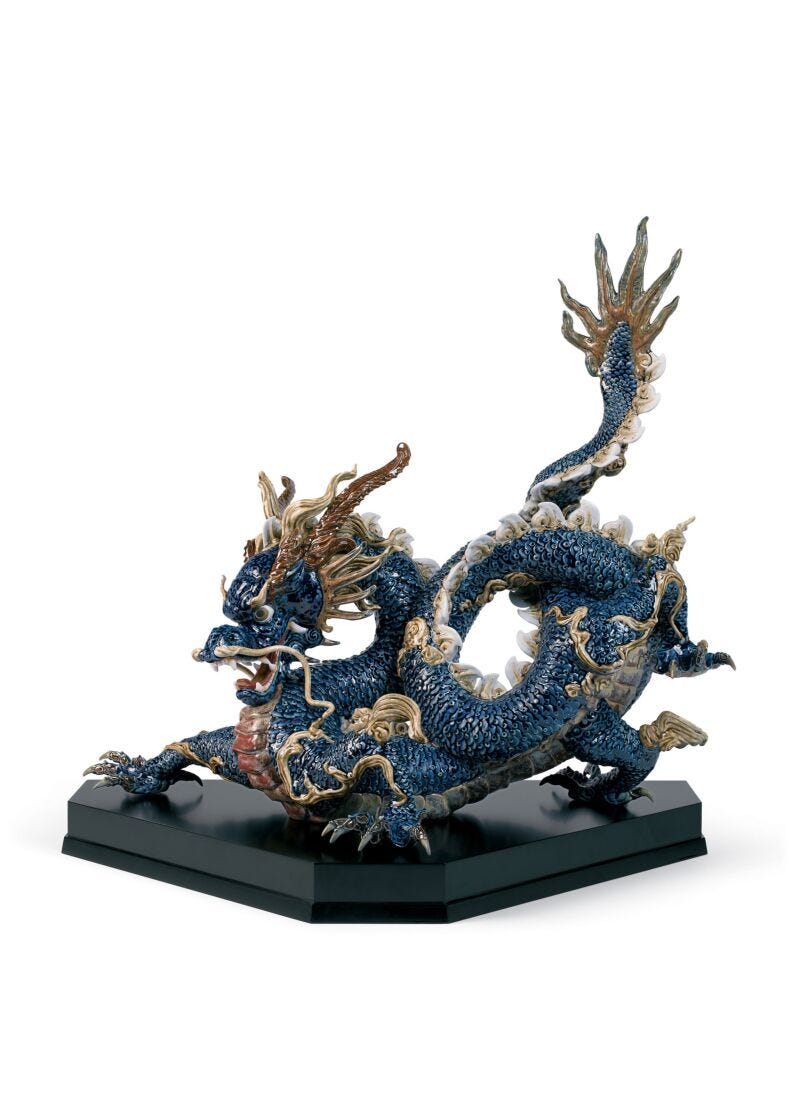 lladro Escultura Gran Dragón. Esmalte azul. Serie limitada