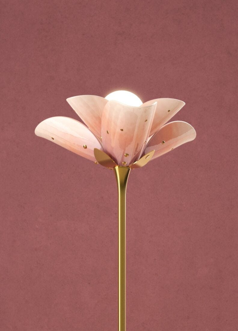 lladro Lámpara de pie Blossom - base madera. Rosa-oro (CE) Último día