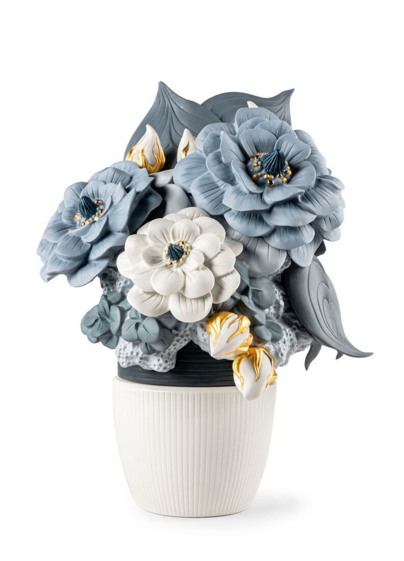 lladro Jarrón con flores. Azul Superdescuento