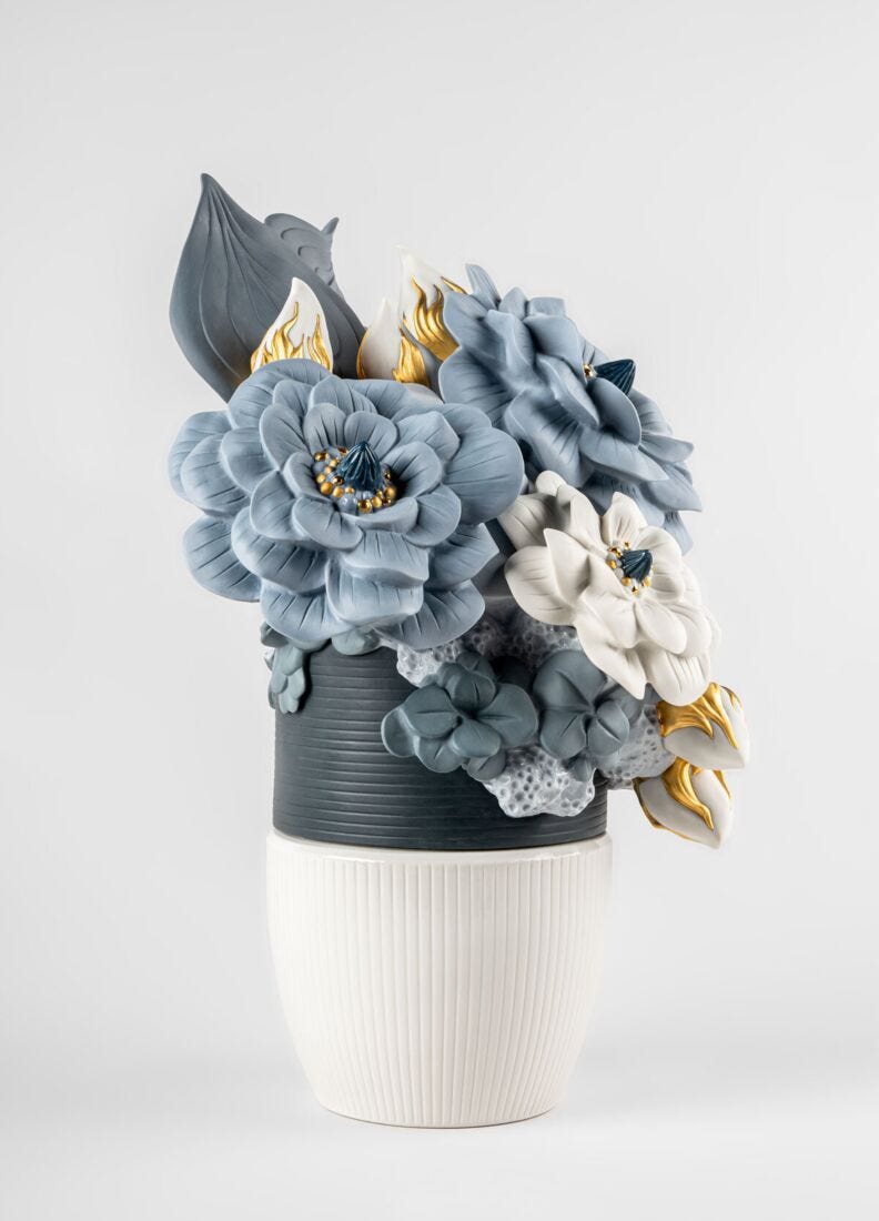 lladro Jarrón con flores. Azul Superdescuento