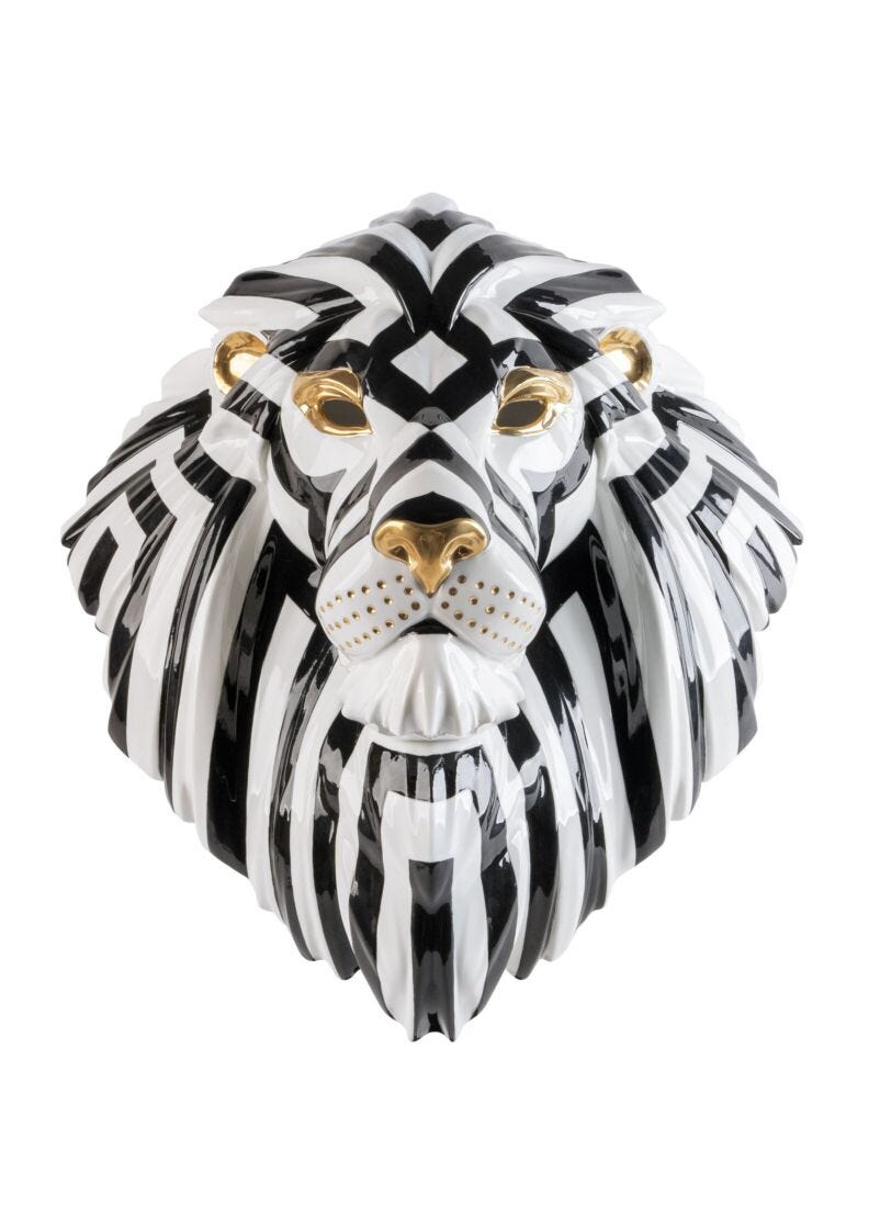 lladro Máscara León. Negro-oro