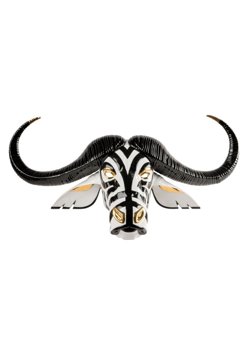 lladro Máscara Búfalo. Negro y oro