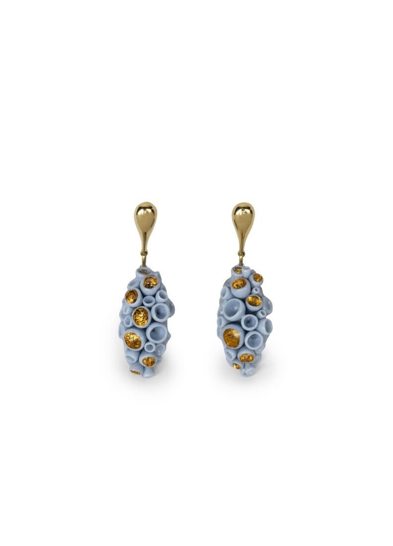 lladro Pendientes largos coral reef. Azul y lustre oro Mejor oferta