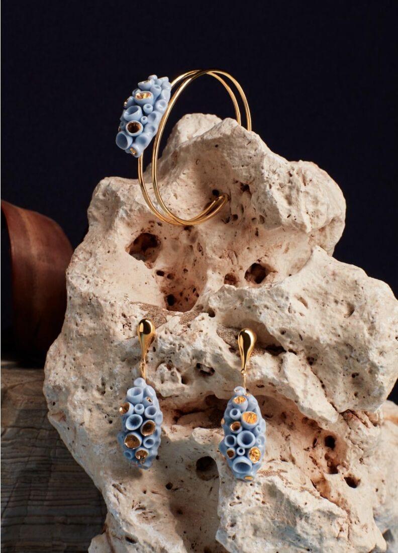 lladro Pendientes largos coral reef. Azul y lustre oro Mejor oferta