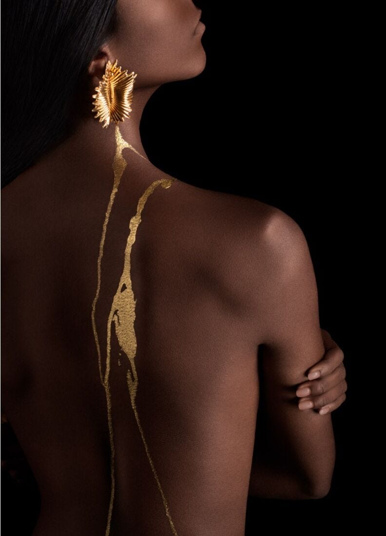 lladro Pendiente grande Actinia. Lustre oro Últimos 2 días