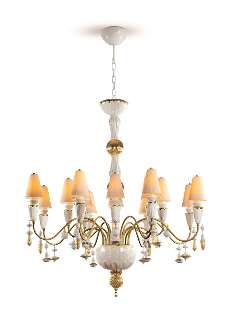 lladro Chandelier Ivy and Seed 16 luces. Mediano plano. Lustre oro (CE/UK/CCC) Tienda